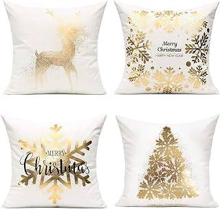 4pzs Fundas de Cojín Navideñas, 45×45cm doradas