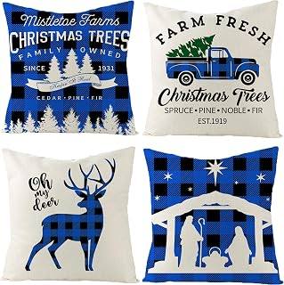 Fundas de Almohada de Navidad Juego de 4 Piezas, 18 x 18 Pulgadas Azul